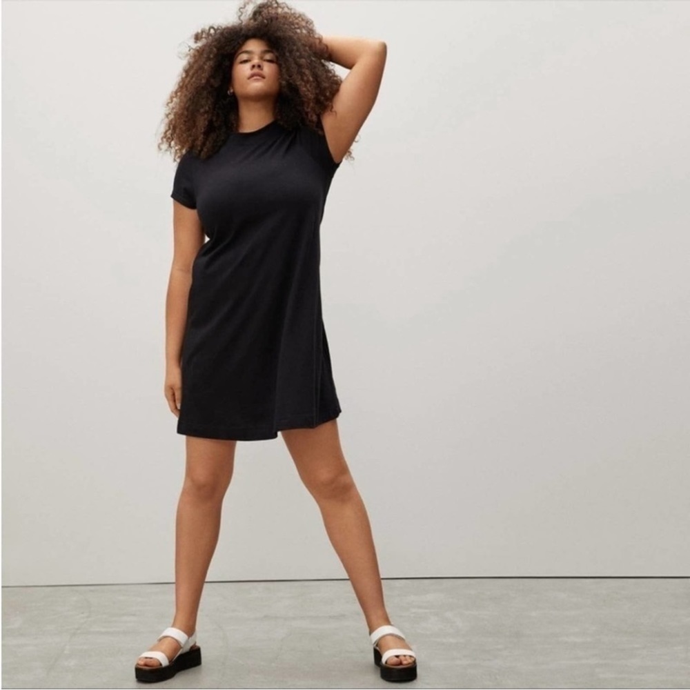 EVERLANE The Weekend Swing Mock Neck T-Shirt Dress Black Size Small